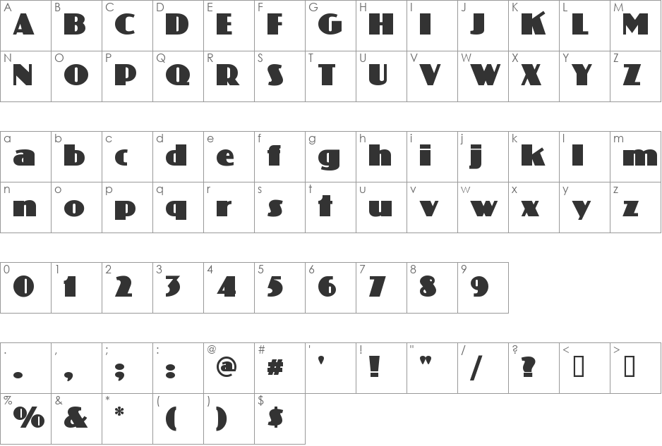 PhattPhreddy font character map preview