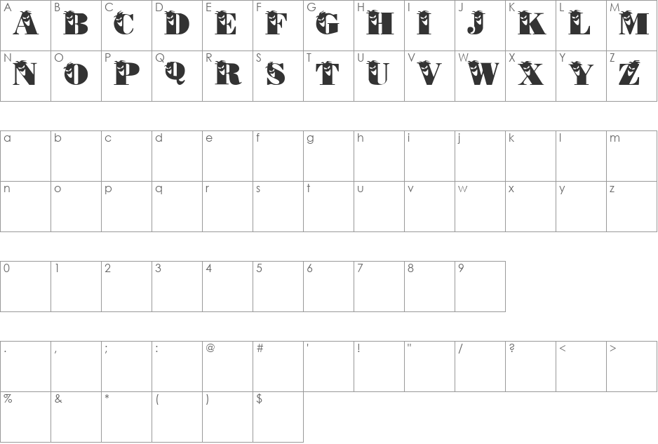 PhilliBoo font character map preview