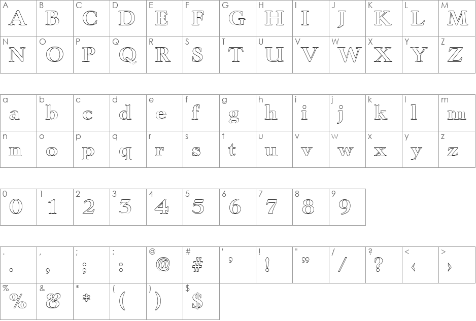 PhillipBeckerOutline font character map preview
