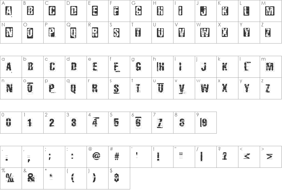 Phlax font character map preview