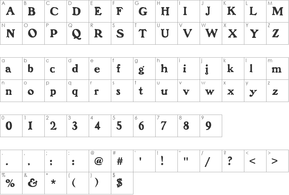 Phoenix font character map preview