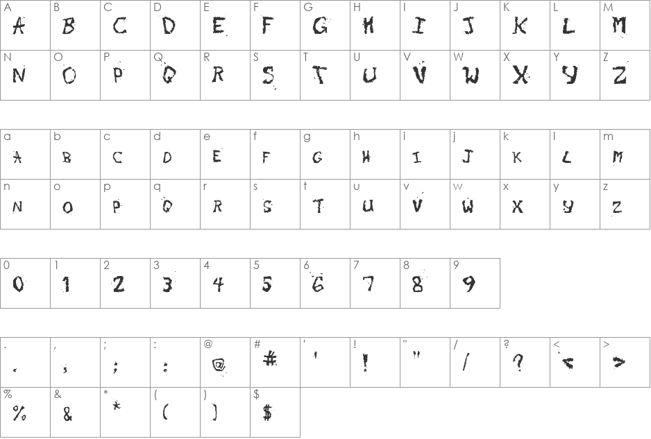 Phoenix Grunge font character map preview