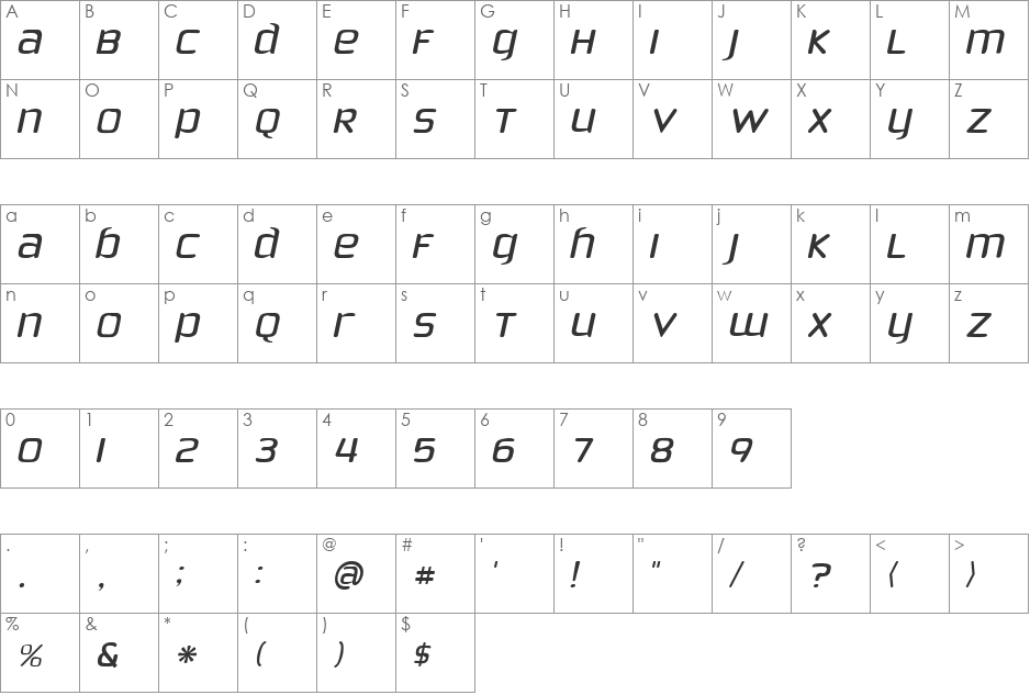 Phoenix Sans font character map preview
