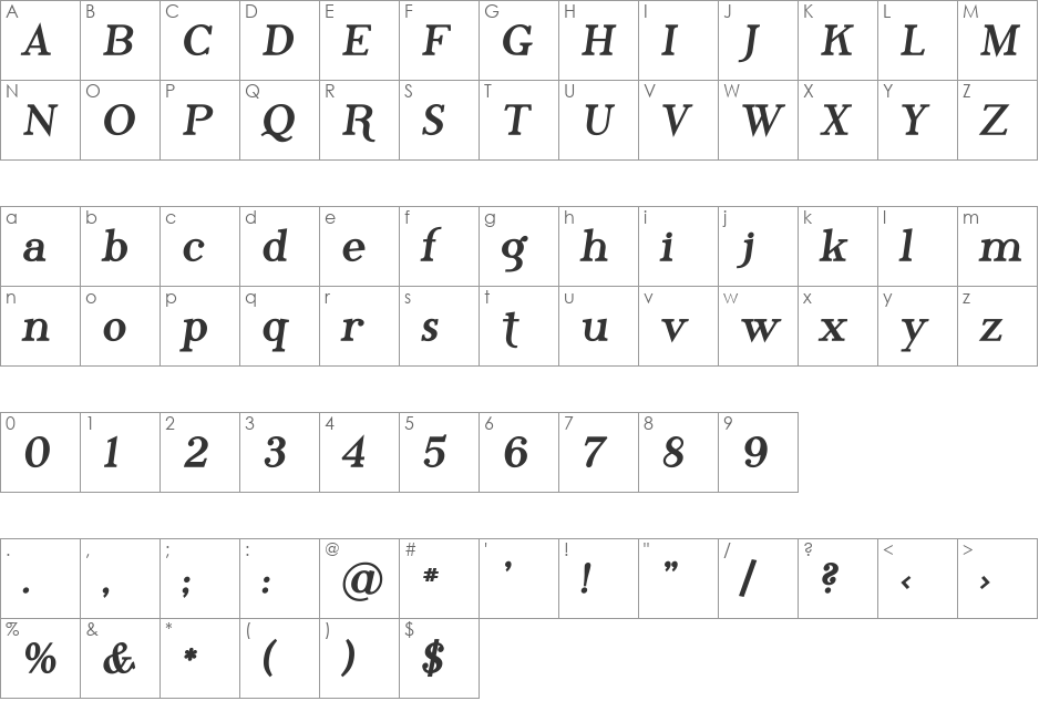 Phosphorus Tribromide font character map preview