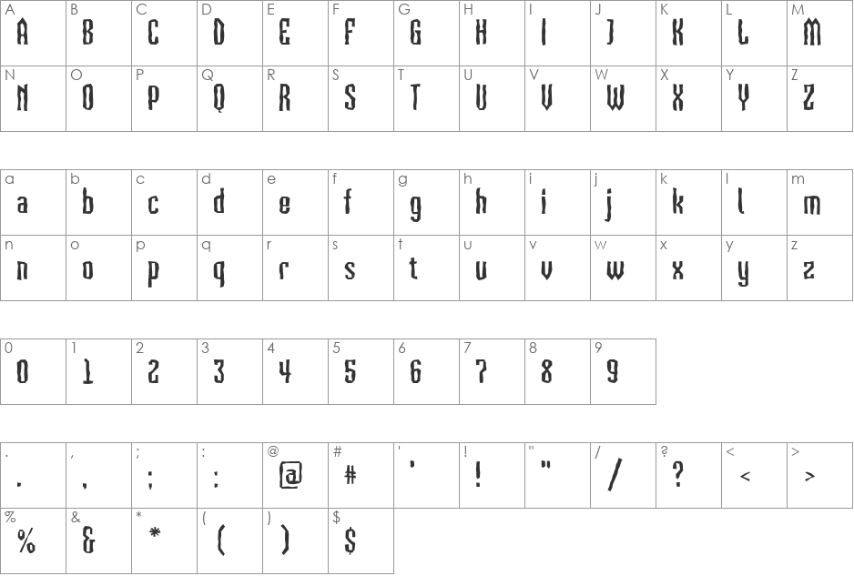 a_VizoraBrk font character map preview