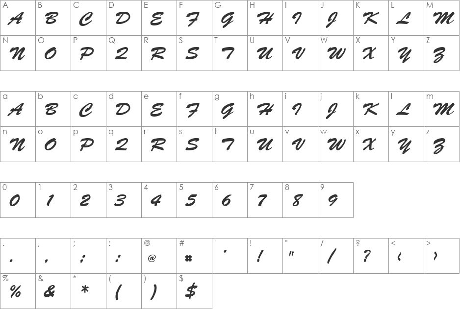 PhuongThaoH 1.1 font character map preview
