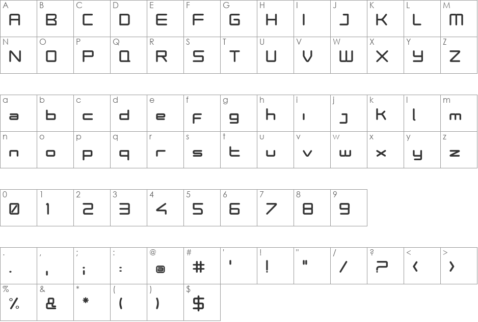PhutureODC font character map preview