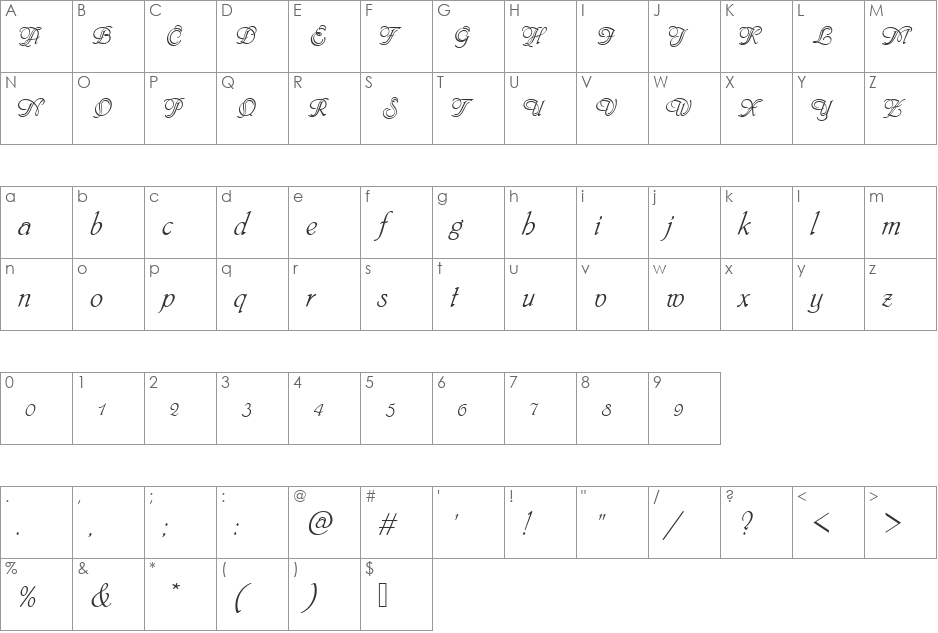PhyllisCamD font character map preview