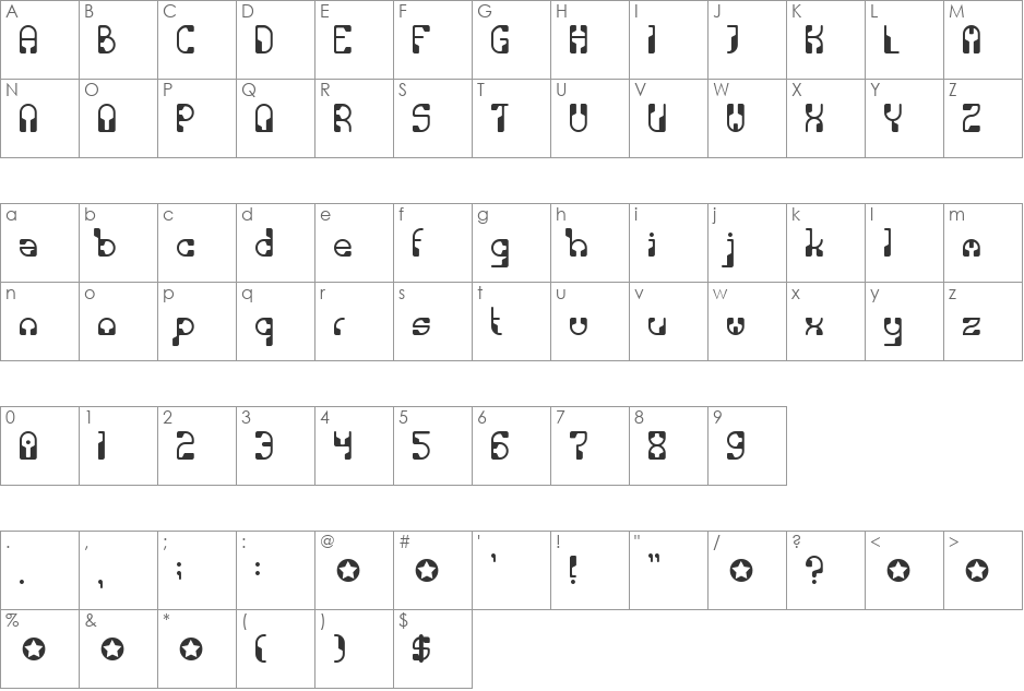 PhysicsBeta font character map preview