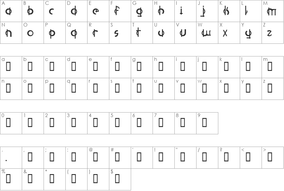 Pianissimo font character map preview