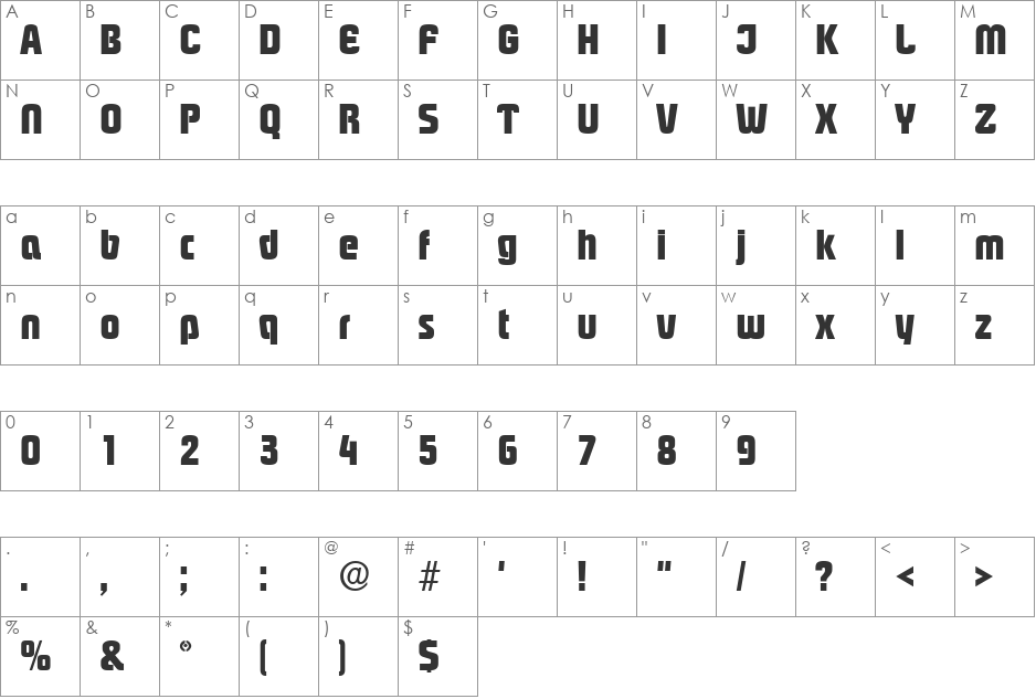 Piazza Black font character map preview