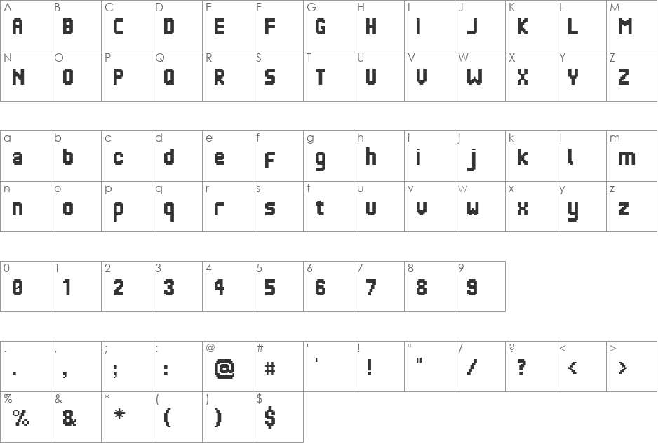 Pic0 font character map preview