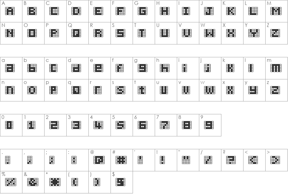 Pica Hole - MRT font character map preview