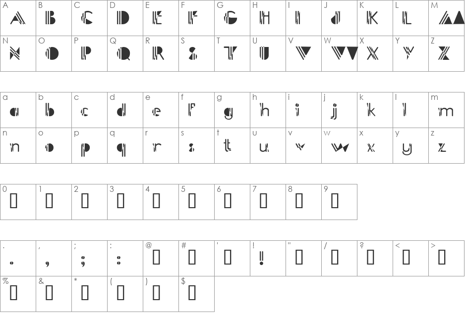 Picadilly font character map preview
