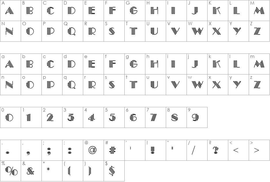 PiccadillyD font character map preview