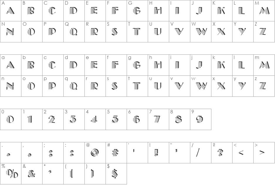 PiccadillyOnlShaD font character map preview