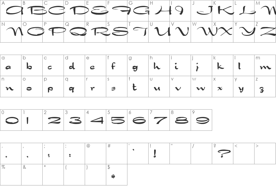 Pick Wick font character map preview