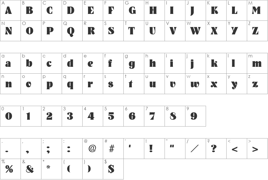 Pickwick font character map preview