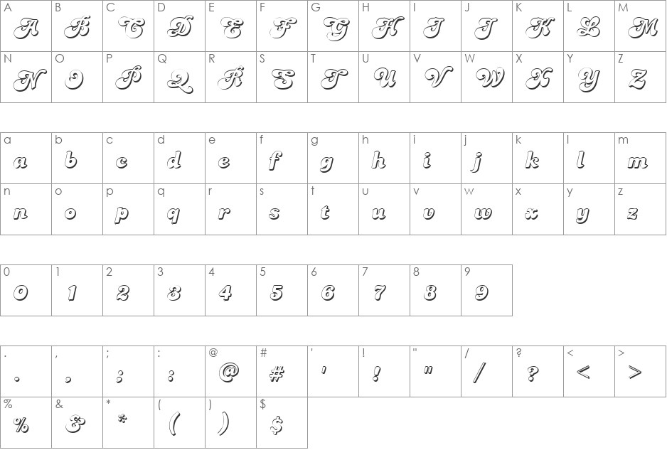 Picobello font character map preview
