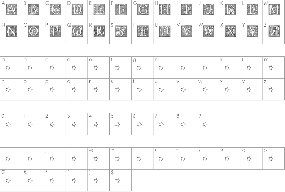 Picto Glyphs font character map preview