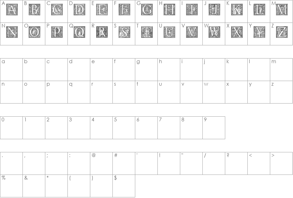 Picto Glyphs AltC font character map preview