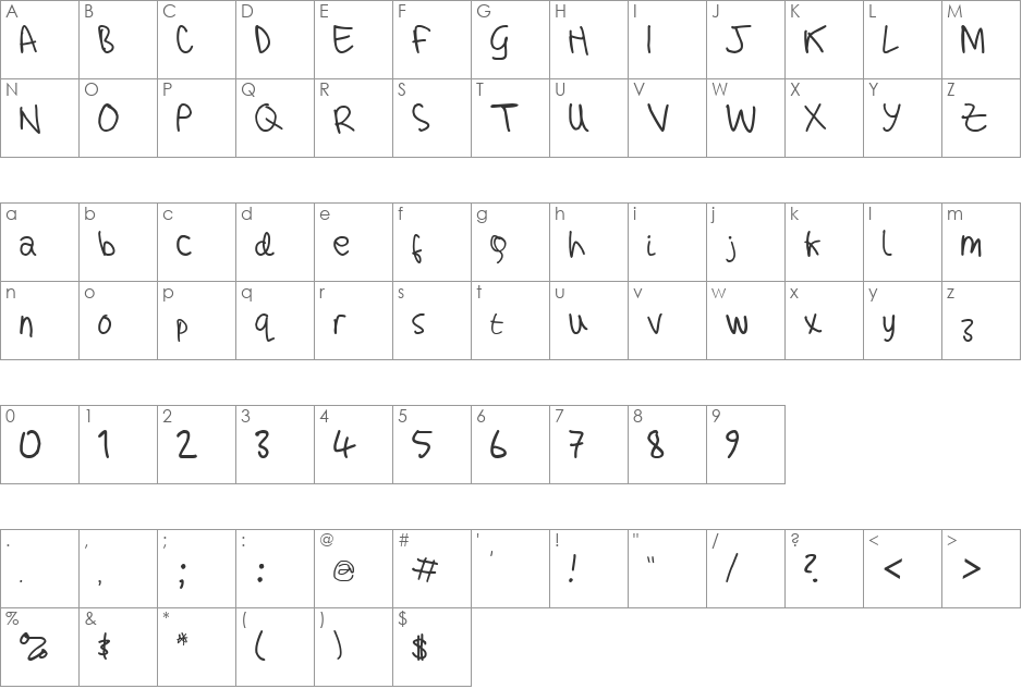 adam handwriting test font character map preview