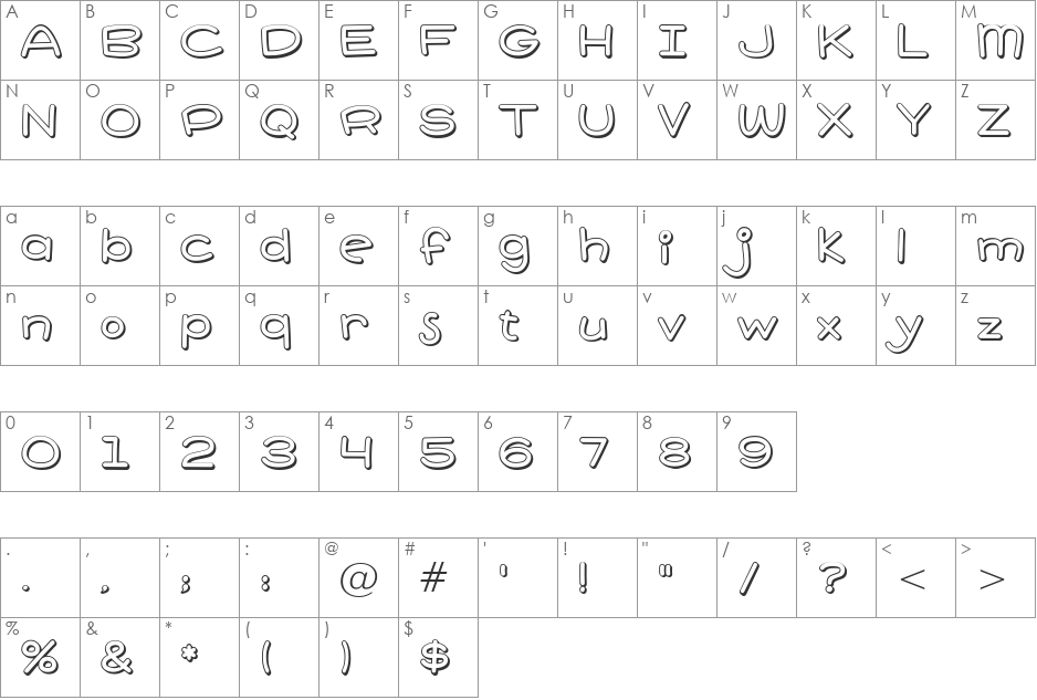Pie Contest BTN Shadow font character map preview