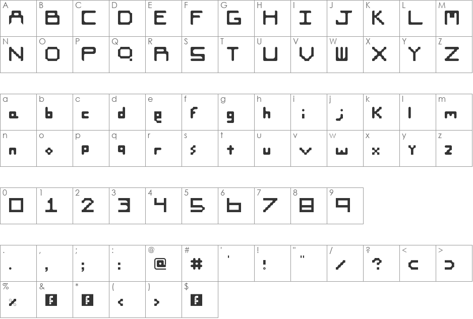 Pie1 font character map preview