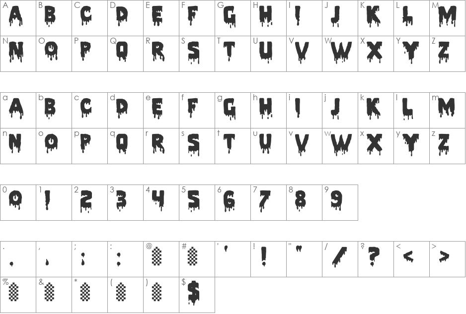 Pieces NFI font character map preview