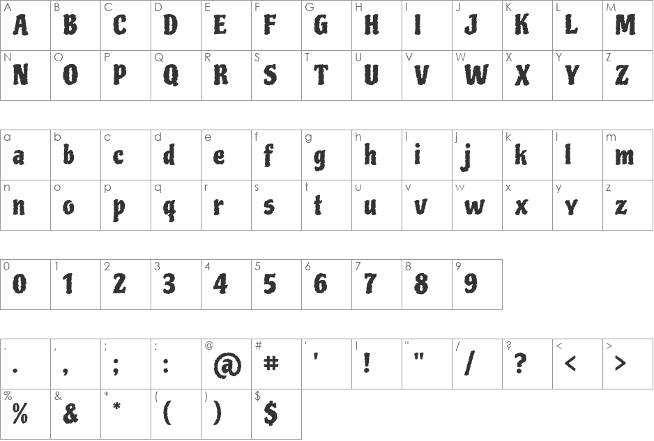 Piedra font character map preview