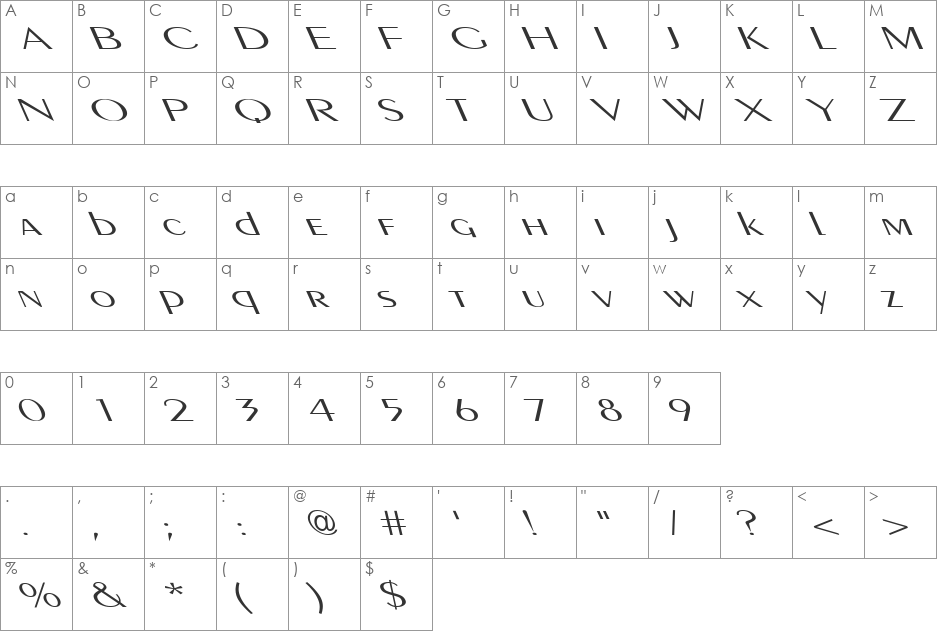 Pig Nose Typ Leftified font character map preview