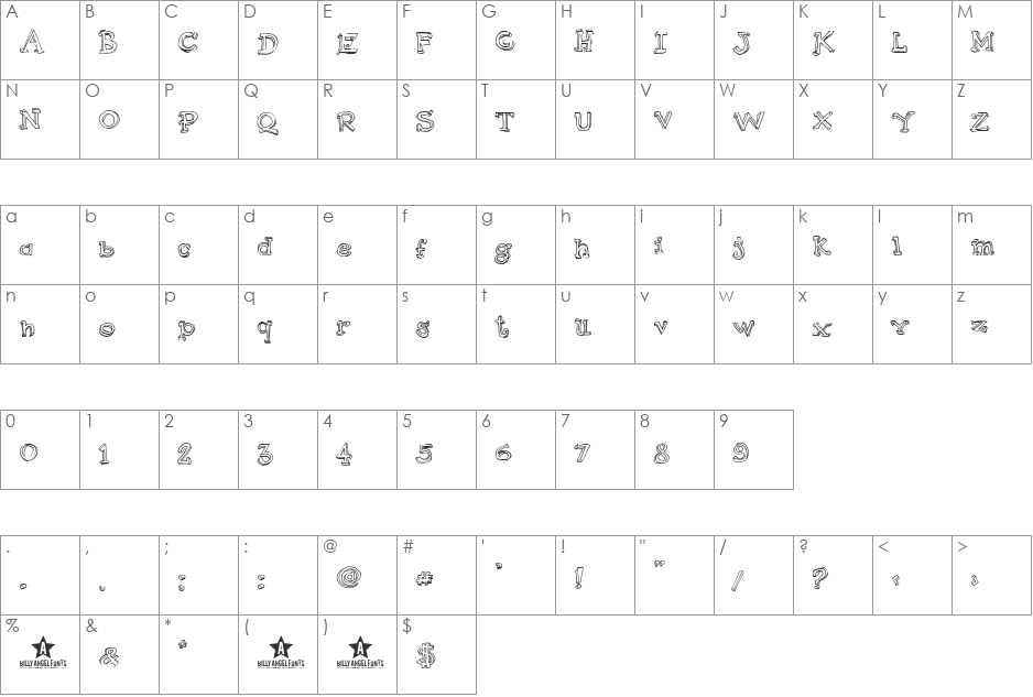 Pijamas font character map preview