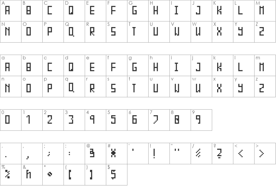 Piksalet font character map preview