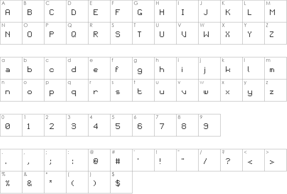 Piksel font character map preview