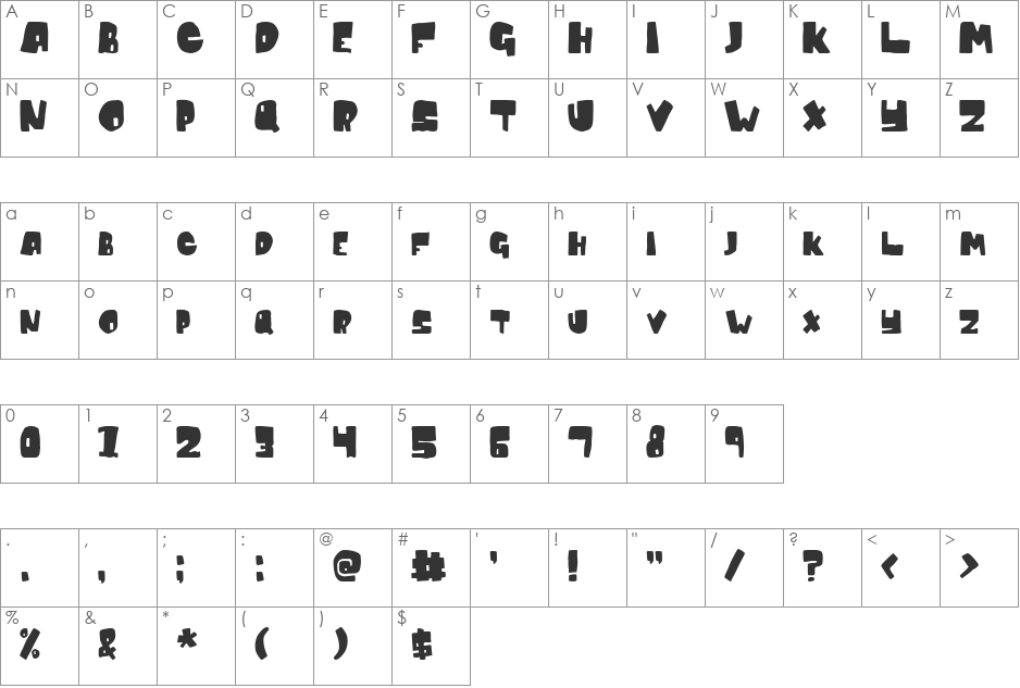 Pillow Thick font character map preview