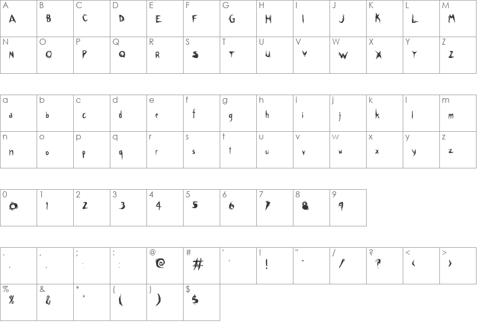 Pillowbiter font character map preview