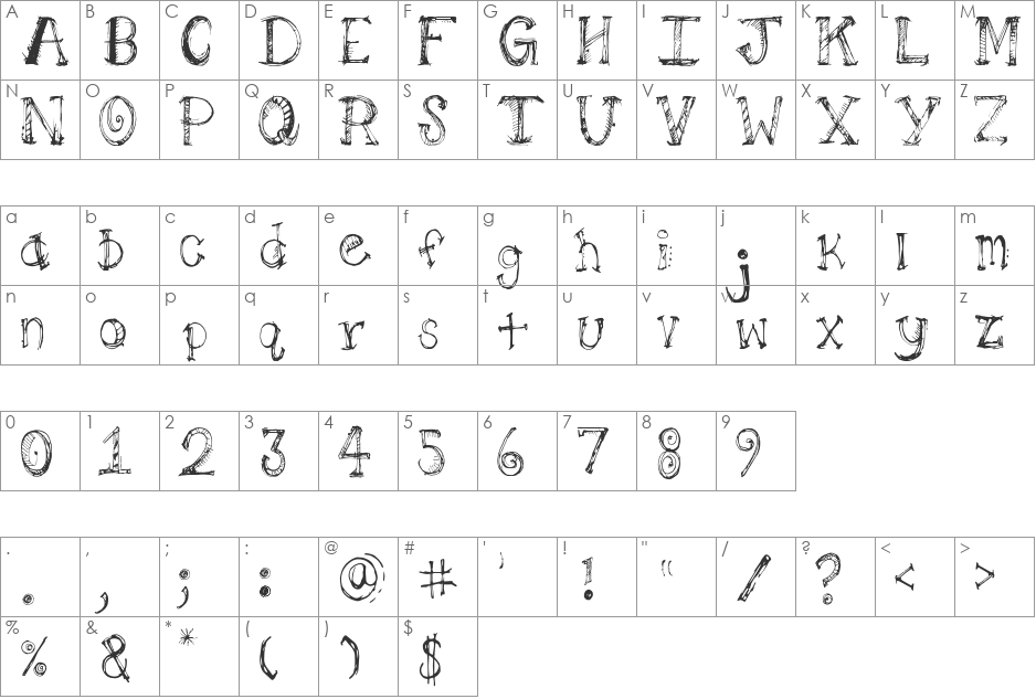 PilotLLJ font character map preview
