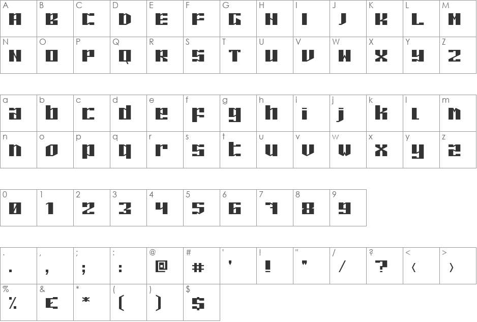 Piloton font character map preview