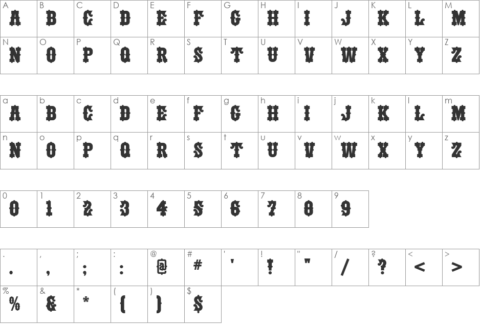 PilotPointWBW font character map preview