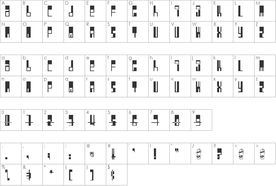 Pimpbot 5000 font character map preview