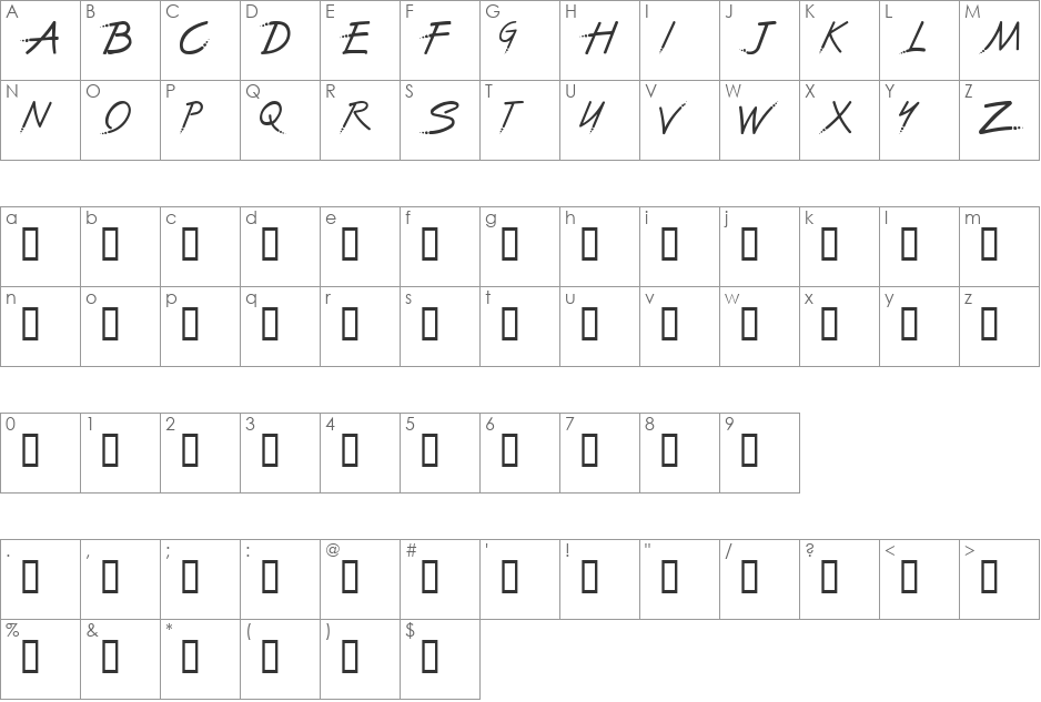Pincel 2 Plain font character map preview