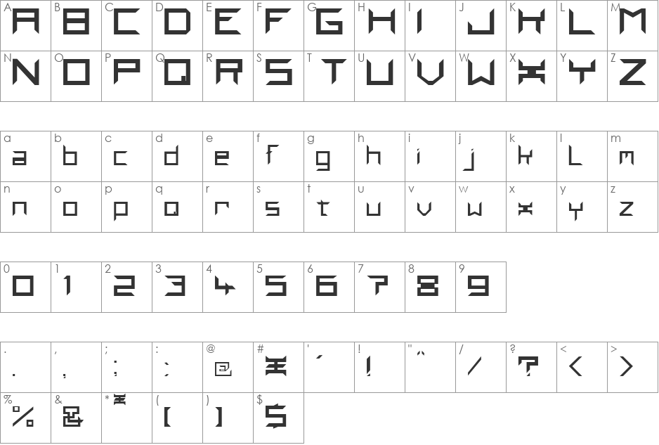 Pind font character map preview