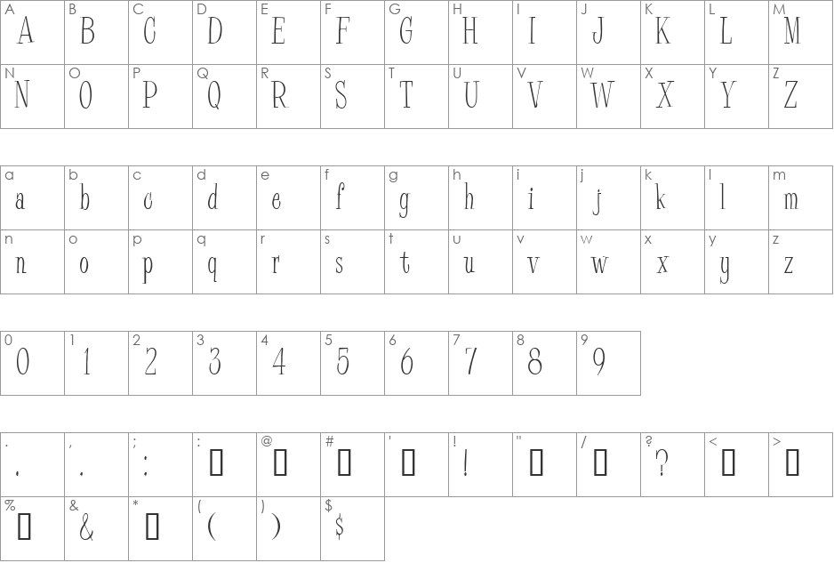 Pine Casual font character map preview
