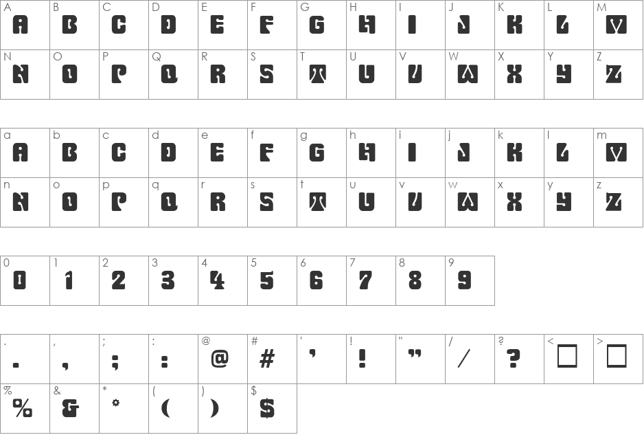 Pinocchio font character map preview
