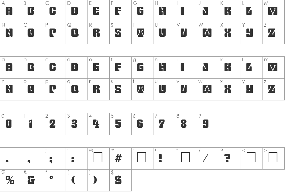 Pinocchio font character map preview