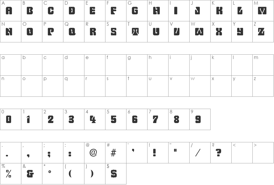 Pinochle-Normal font character map preview