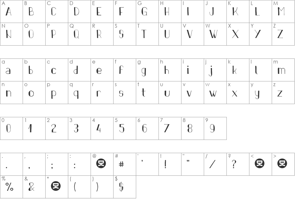Pinon font character map preview