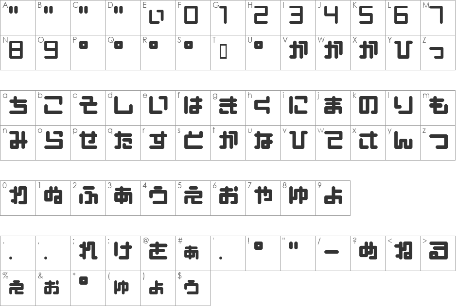 Pinponpan font character map preview
