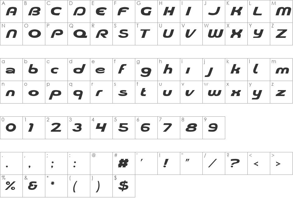 Pioneer font character map preview