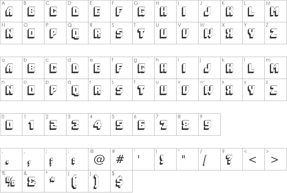 Pioneer BT font character map preview